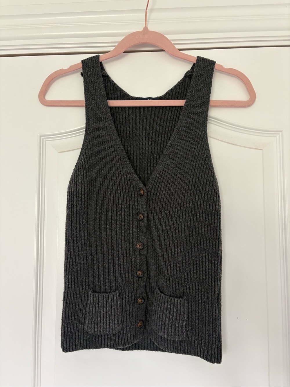 Brandy Melville Charcoal Gray Ribbed Button-Up Knit Vest